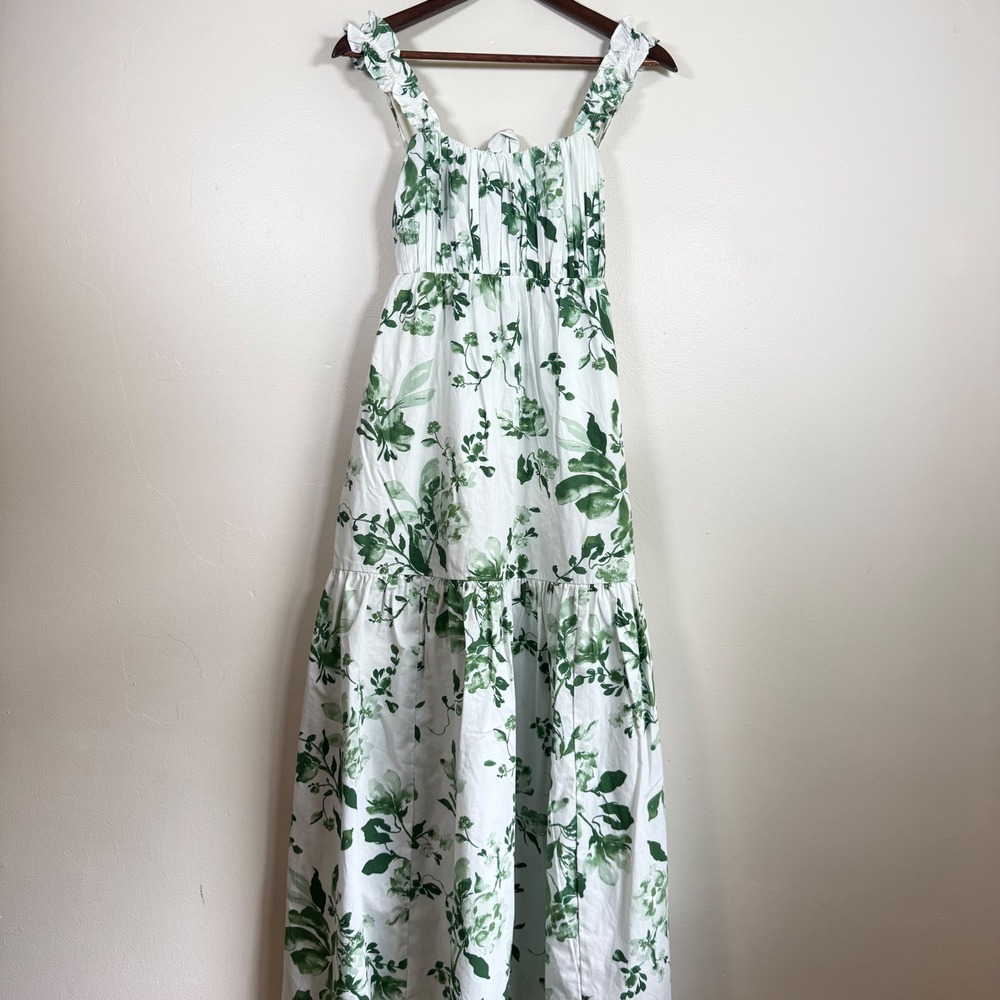 Abercrombie & Fitch Floral Tiered Ruffle Strap Maxi Dress Size S White Green
